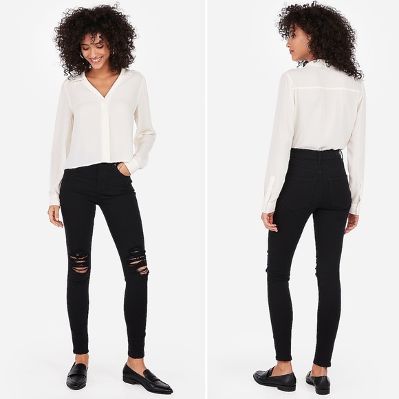 NWT Express High Waist Black Ripped Jean Leggings